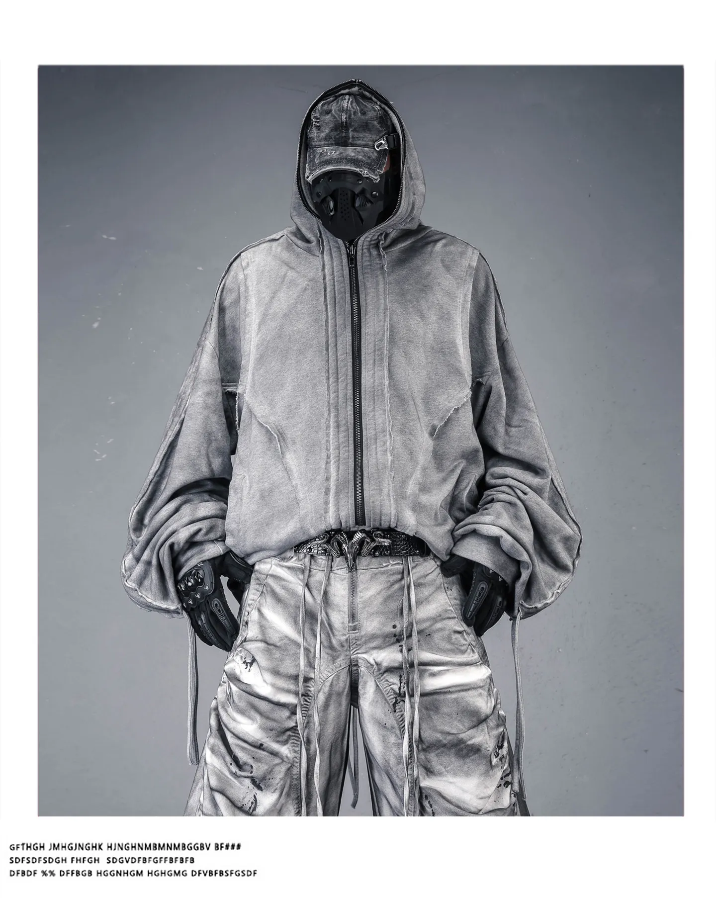 Distressed Washed Gothic Punk Hoodies Man Wasteland Style Vintage Zip Up Hoodie Y2K Techwear Sweatshirt