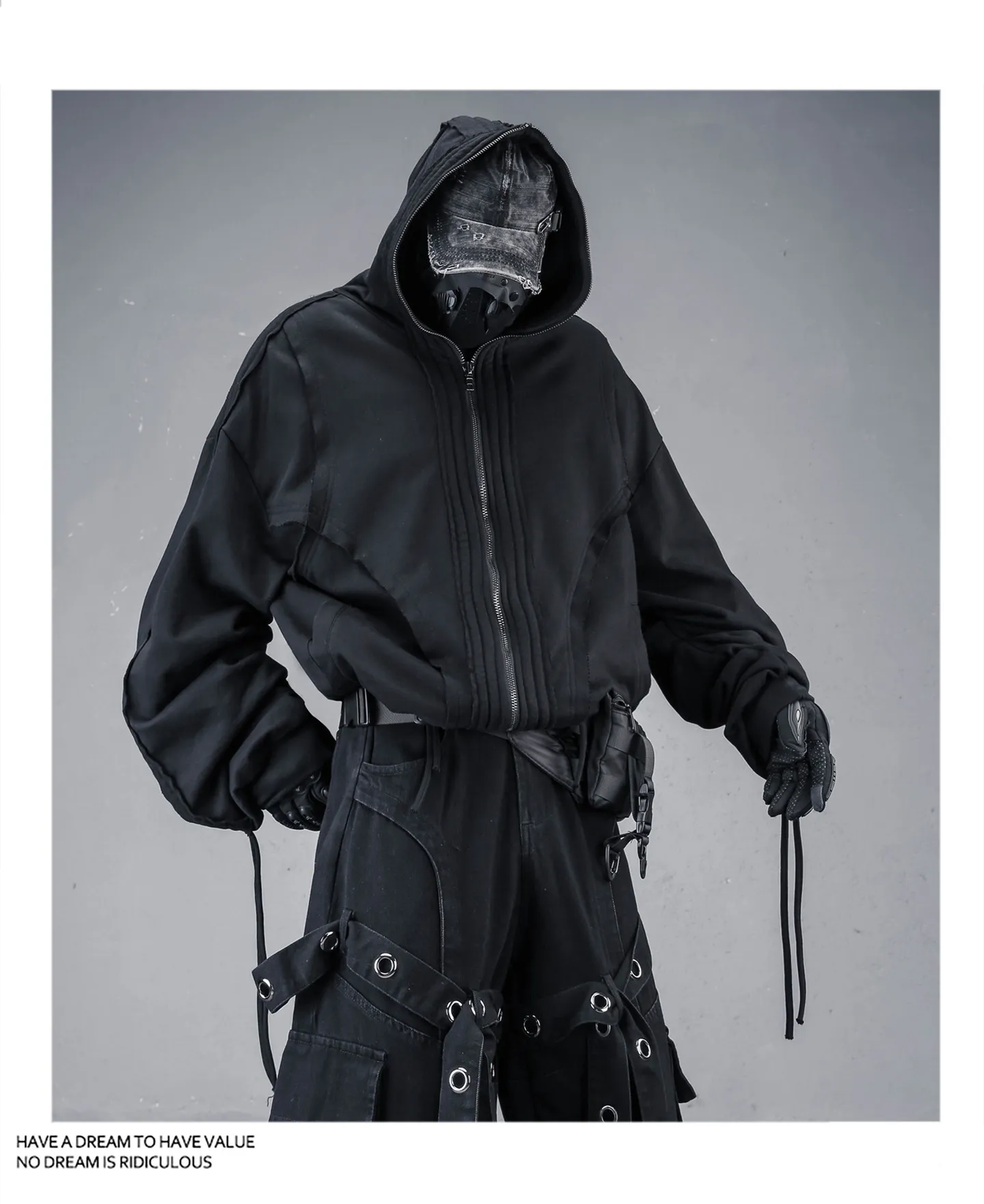 Distressed Washed Gothic Punk Hoodies Man Wasteland Style Vintage Zip Up Hoodie Y2K Techwear Sweatshirt