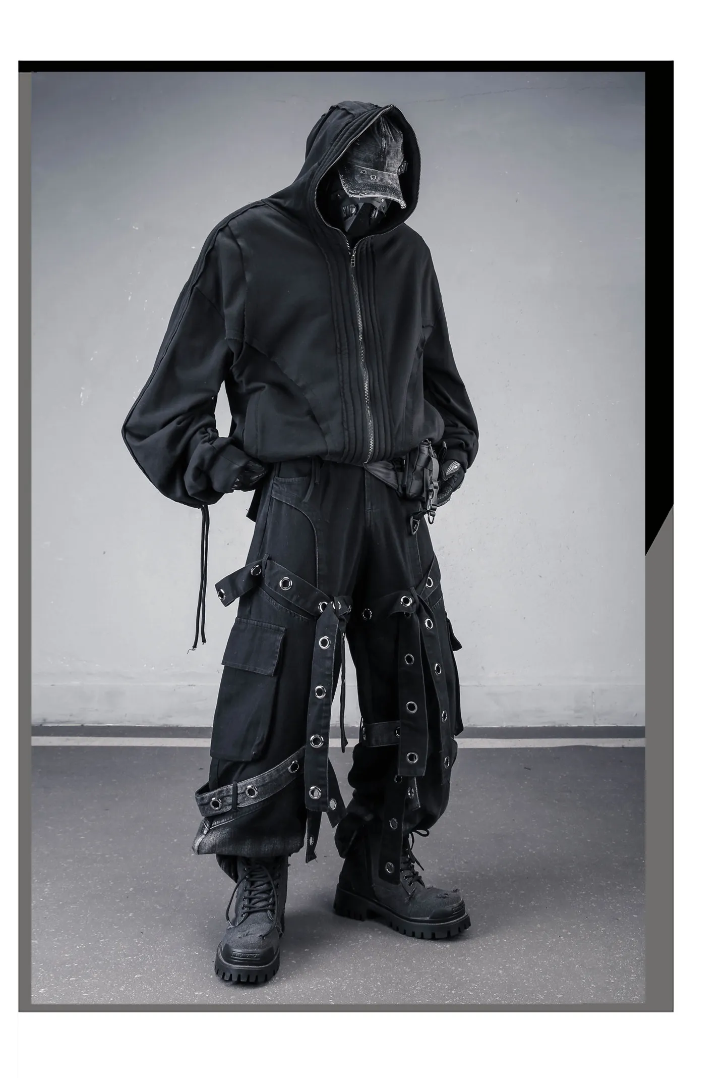 Distressed Washed Gothic Punk Hoodies Man Wasteland Style Vintage Zip Up Hoodie Y2K Techwear Sweatshirt