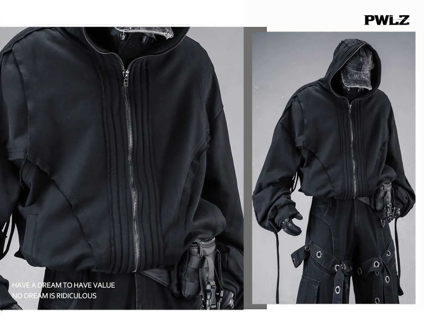 Distressed Washed Gothic Punk Hoodies Man Wasteland Style Vintage Zip Up Hoodie Y2K Techwear Sweatshirt