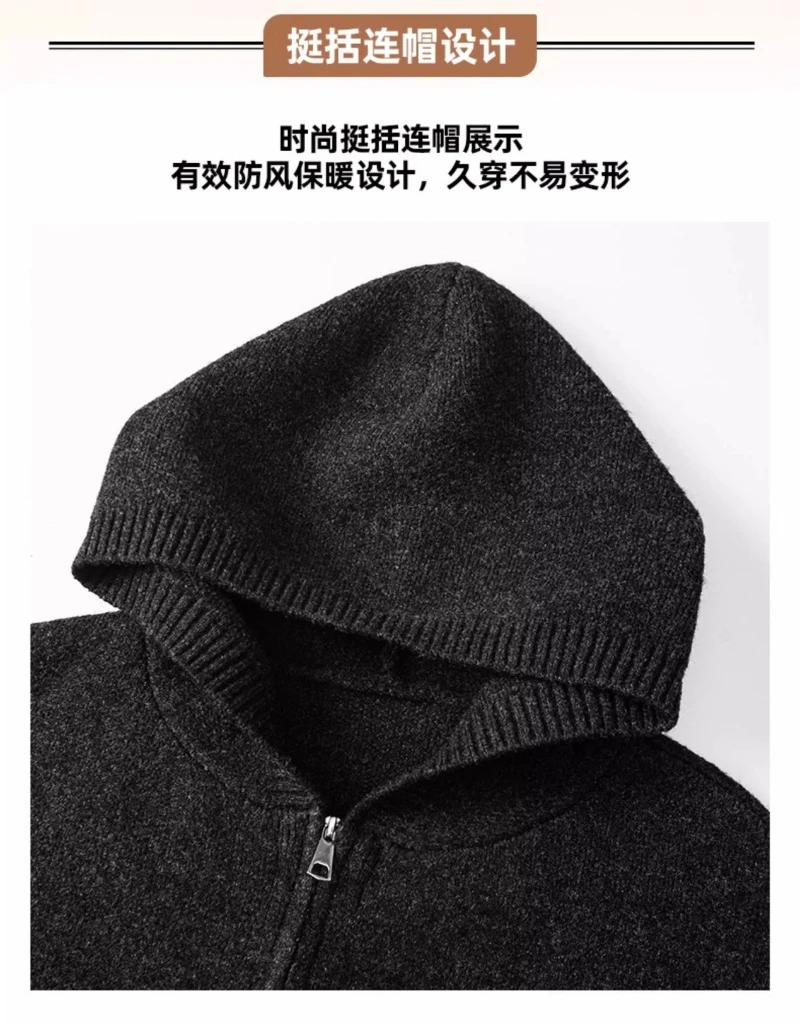 2026 Autumn Winter New Thick Knitted Oversized Hoodie Men Korean Fashion Simple Solid Color Casual Loose Hooded Zipper Jacket