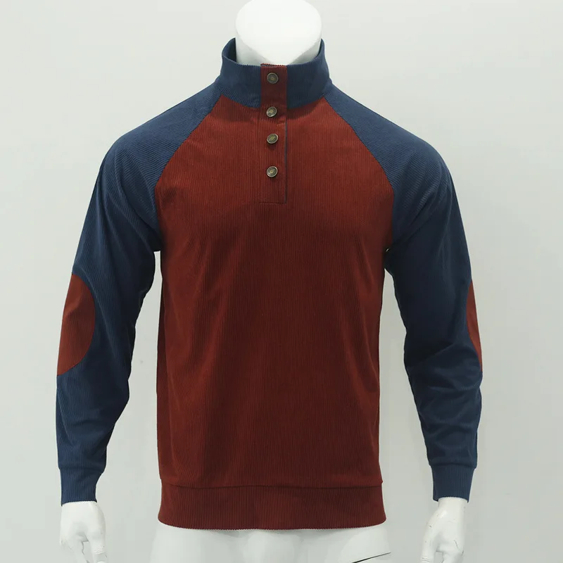 2026-Autumn-Winter-Men-Contrast-Color-Corduroy-Stand-Collar-Sweatshirt-Slim-Fit-Long-Sleeve-Pullover-Retro-Urban-Daily-Street-Ca
