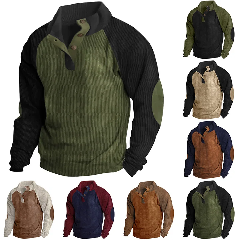 2026-Autumn-Winter-Men-Contrast-Color-Corduroy-Stand-Collar-Sweatshirt-Slim-Fit-Long-Sleeve-Pullover-Retro-Urban-Daily-Street-Ca