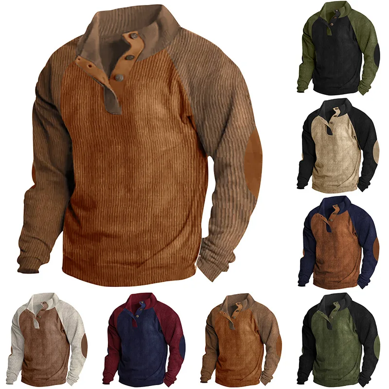 2026-Autumn-Winter-Men-Contrast-Color-Corduroy-Stand-Collar-Sweatshirt-Slim-Fit-Long-Sleeve-Pullover-Retro-Urban-Daily-Street-Ca