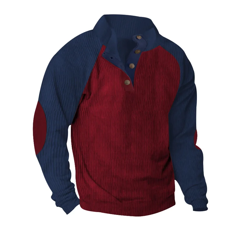 2026-Autumn-Winter-Men-Contrast-Color-Corduroy-Stand-Collar-Sweatshirt-Slim-Fit-Long-Sleeve-Pullover-Retro-Urban-Daily-Street-Ca