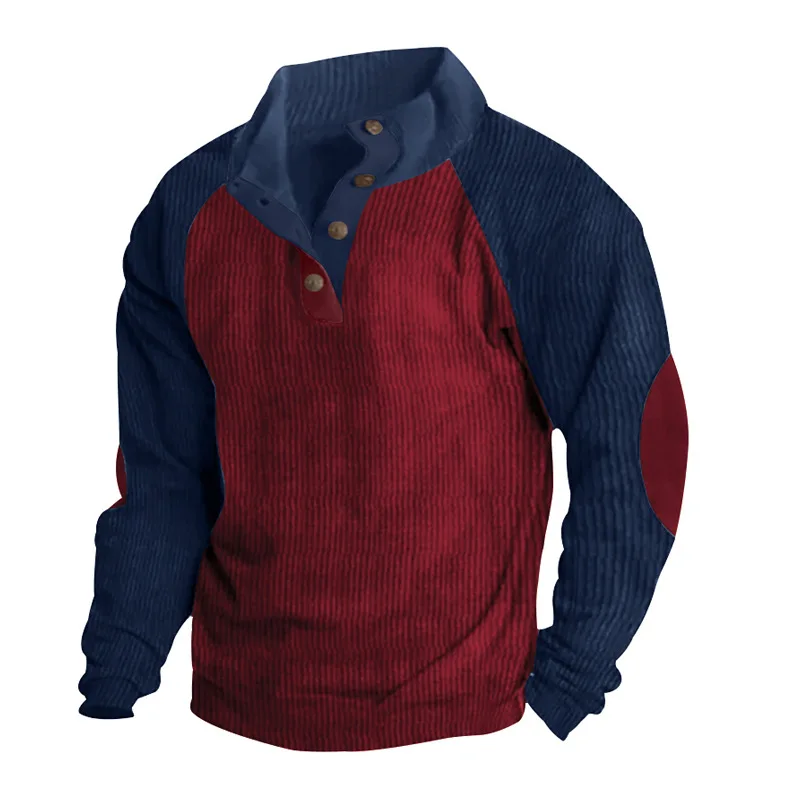 2026-Autumn-Winter-Men-Contrast-Color-Corduroy-Stand-Collar-Sweatshirt-Slim-Fit-Long-Sleeve-Pullover-Retro-Urban-Daily-Street-Ca