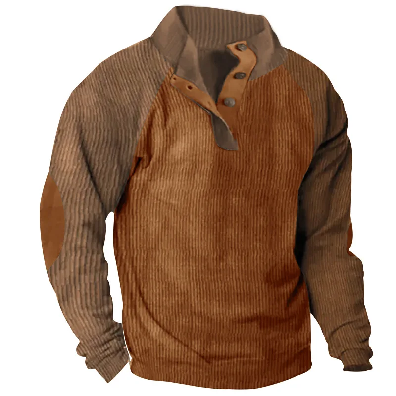 2026-Autumn-Winter-Men-Contrast-Color-Corduroy-Stand-Collar-Sweatshirt-Slim-Fit-Long-Sleeve-Pullover-Retro-Urban-Daily-Street-Ca