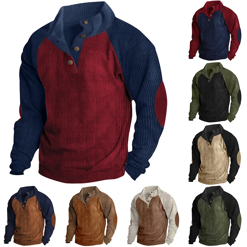 2026-Autumn-Winter-Men-Contrast-Color-Corduroy-Stand-Collar-Sweatshirt-Slim-Fit-Long-Sleeve-Pullover-Retro-Urban-Daily-Street-Ca