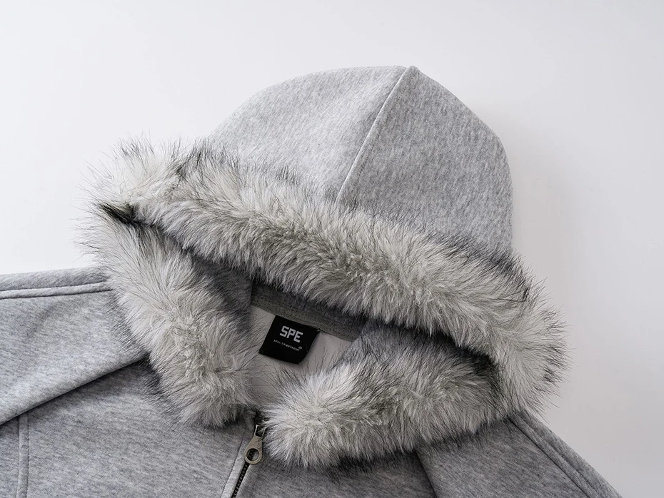 Fur Collar Hoodies Men Streetwear Harajuku Hip Hop Oversized Hoodies Jackets Casual Loose Solid Hoodie Sweatshirts