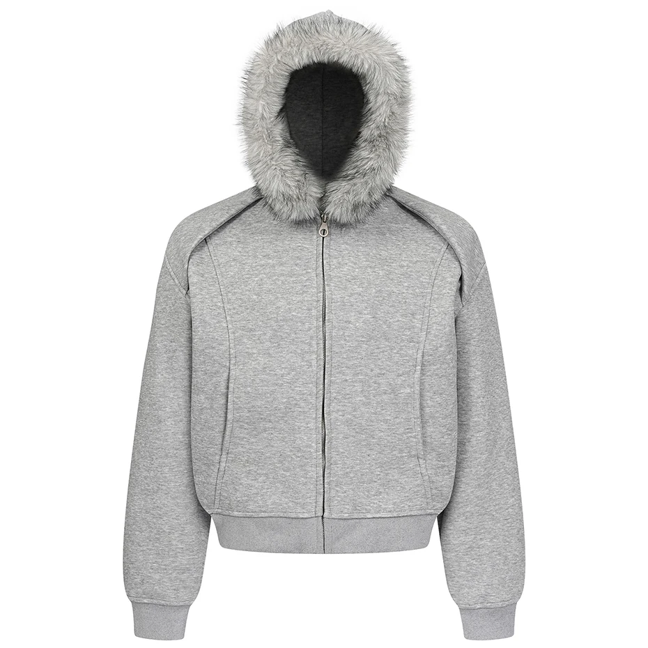 Fur Collar Hoodies Men Streetwear Harajuku Hip Hop Oversized Hoodies Jackets Casual Loose Solid Hoodie Sweatshirts