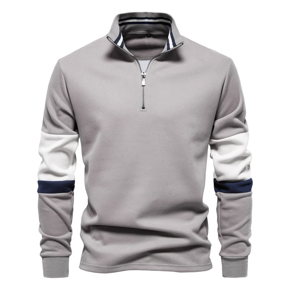 Autumn Long Sleeve Polo Collar Sweatshirt Men's Color-Block Casual Streetwear