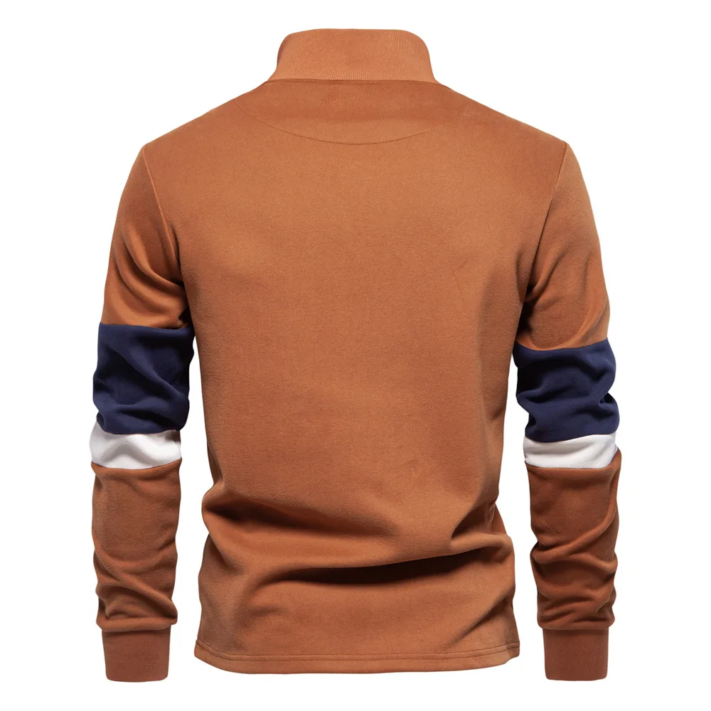 Autumn Long Sleeve Polo Collar Sweatshirt Men's Color-Block Casual Streetwear