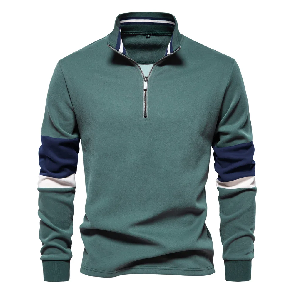 Autumn Long Sleeve Polo Collar Sweatshirt Men's Color-Block Casual Streetwear