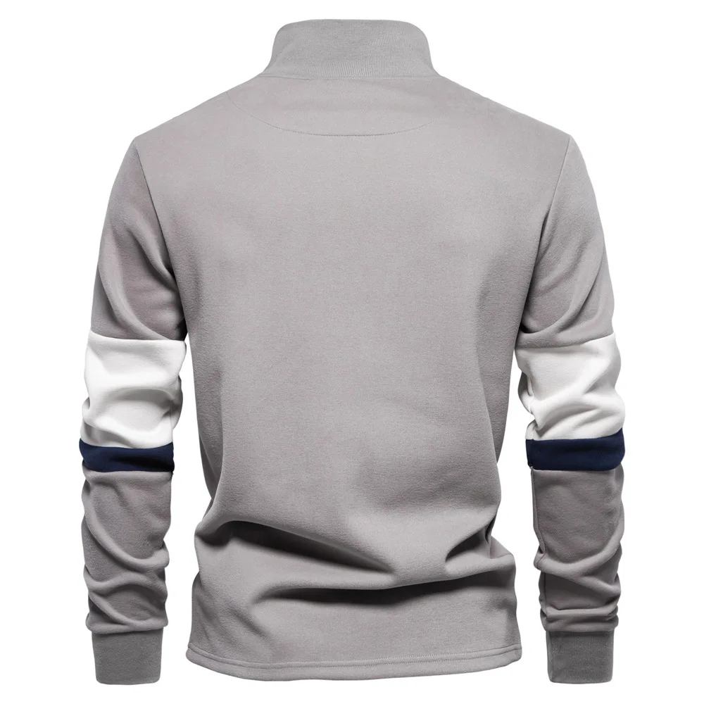 Autumn Long Sleeve Polo Collar Sweatshirt Men's Color-Block Casual Streetwear
