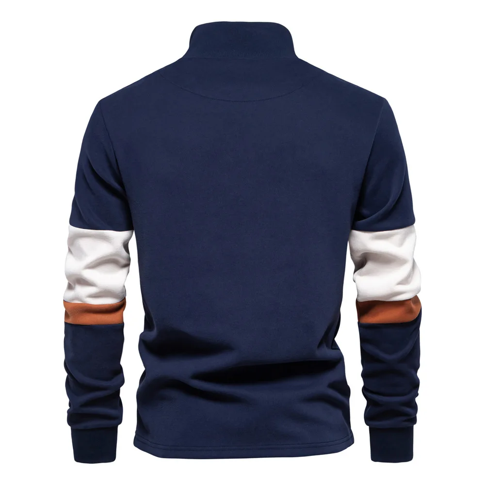 Autumn Long Sleeve Polo Collar Sweatshirt Men's Color-Block Casual Streetwear