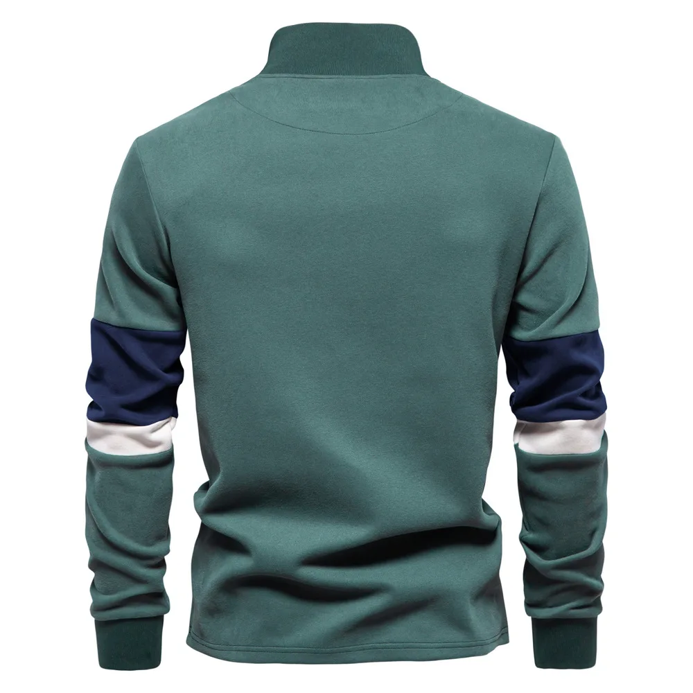 Autumn Long Sleeve Polo Collar Sweatshirt Men's Color-Block Casual Streetwear
