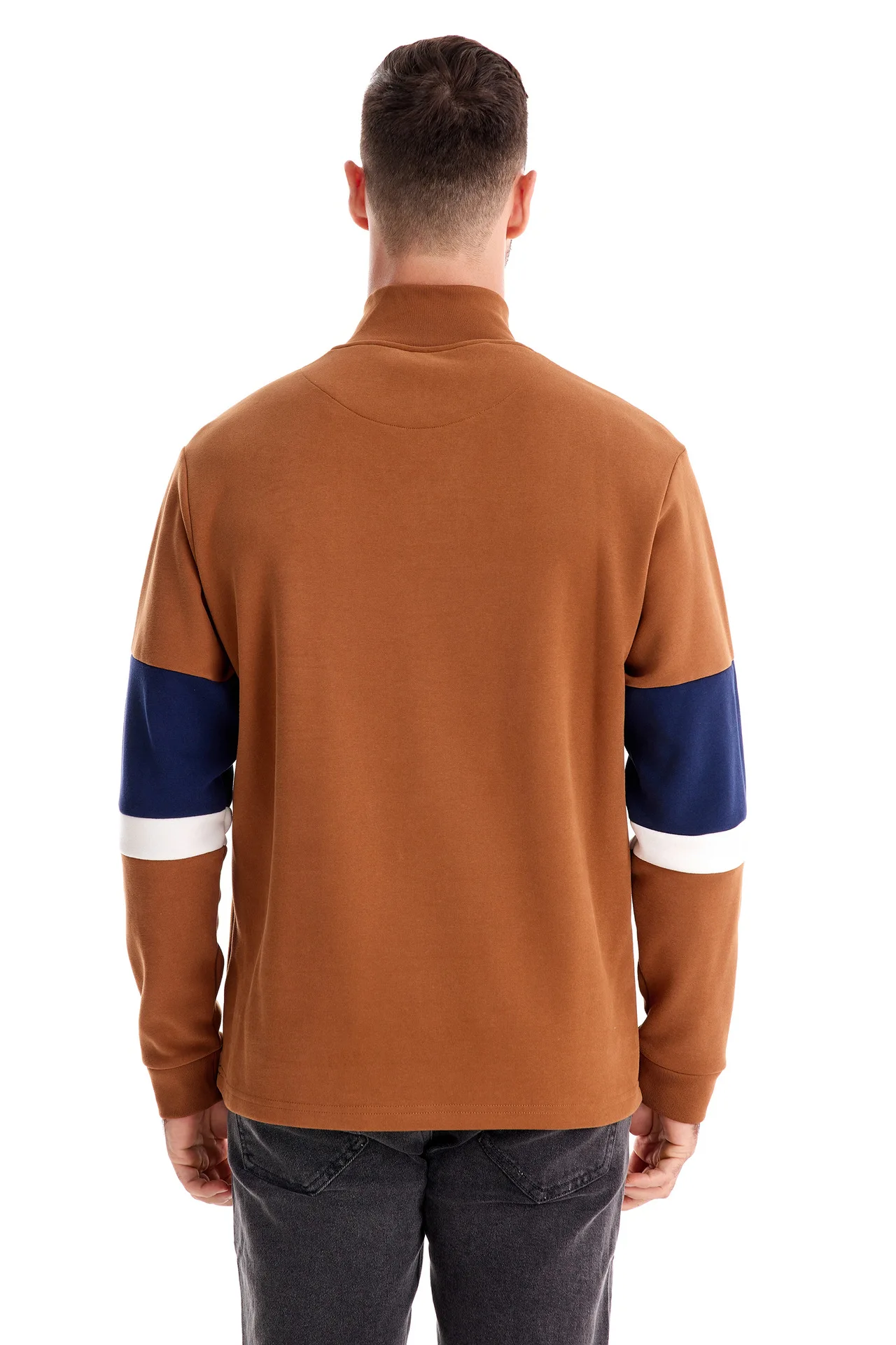 Autumn Long Sleeve Polo Collar Sweatshirt Men's Color-Block Casual Streetwear