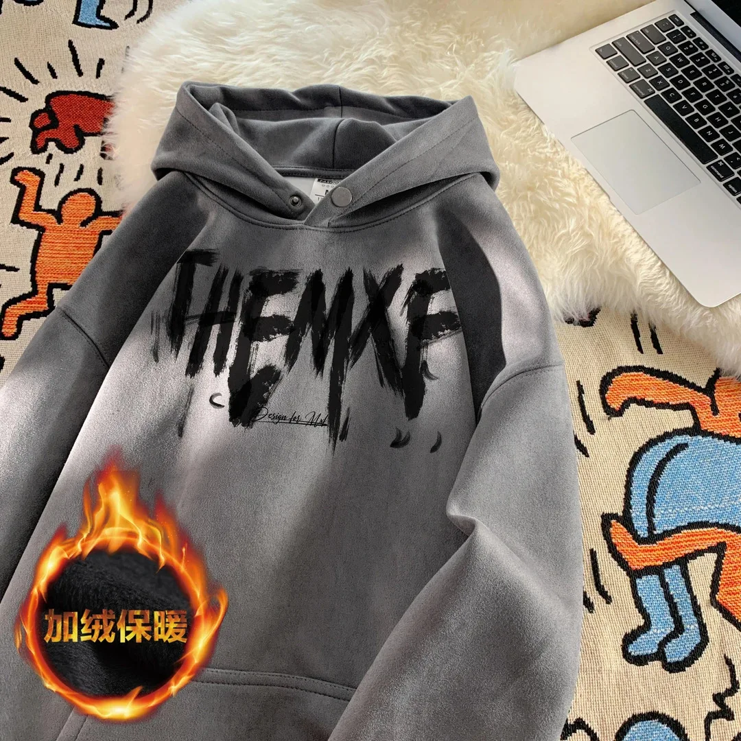 2026 Autumn New Korean Letter Printed High Street Loose Hoodie for Men Winter Harajuku Men's Casual Hoodie Sweatshirt Tops Coat