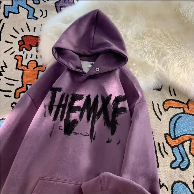 2026 Autumn New Korean Letter Printed High Street Loose Hoodie for Men Winter Harajuku Men's Casual Hoodie Sweatshirt Tops Coat