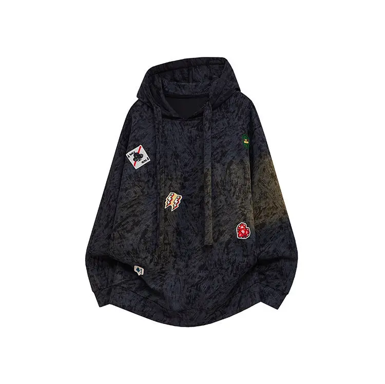 Autumn New Men's Oversized Loose Hoodie Y2k Streetwear Winter Thick Fashion Embroidery Label Hooded Sweatshirt Japan Streetwear