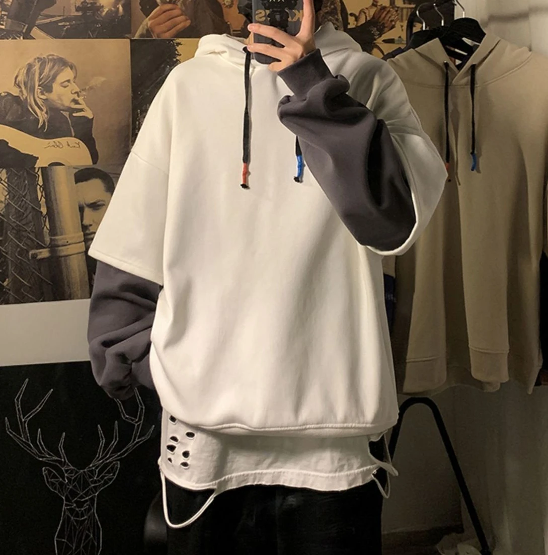 Hooded Sweatshirts for Man Black Hoodies Hip Hop Men's Clothing Sweat Shirt No Brand Funny Loose Overfit Streetwear Simple Cheap