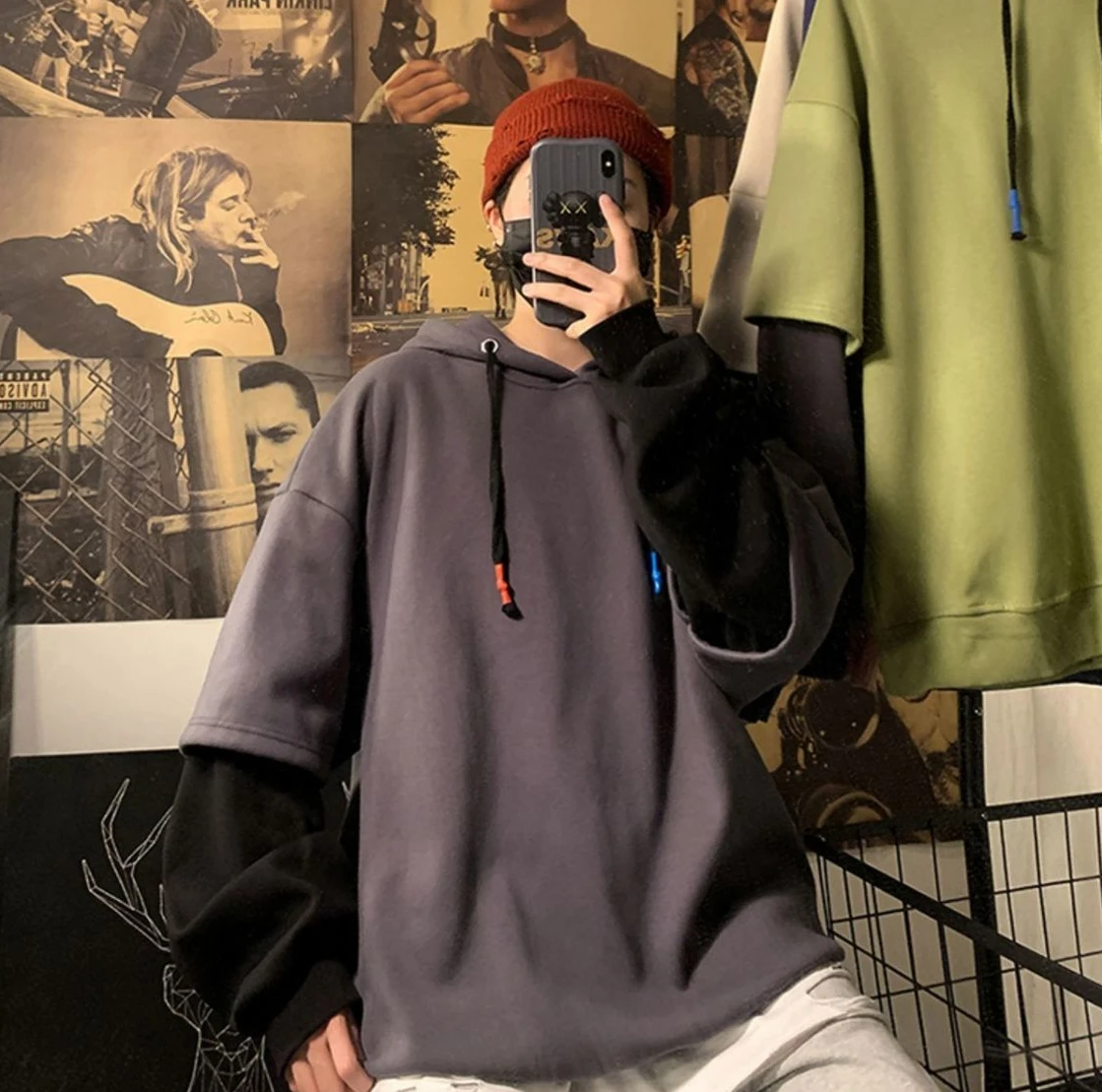 Hooded Sweatshirts for Man Black Hoodies Hip Hop Men's Clothing Sweat Shirt No Brand Funny Loose Overfit Streetwear Simple Cheap