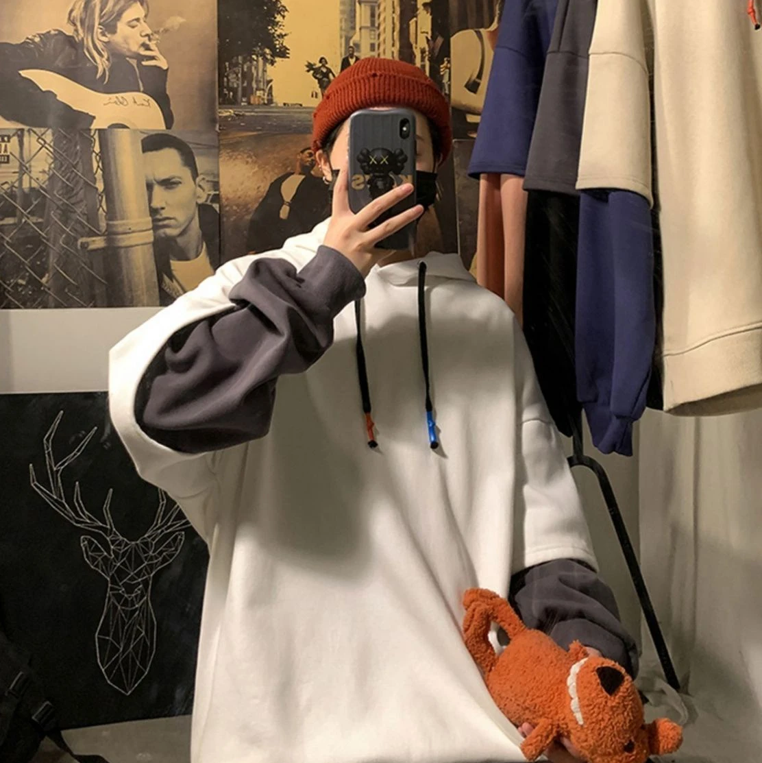 Hooded Sweatshirts for Man Black Hoodies Hip Hop Men's Clothing Sweat Shirt No Brand Funny Loose Overfit Streetwear Simple Cheap