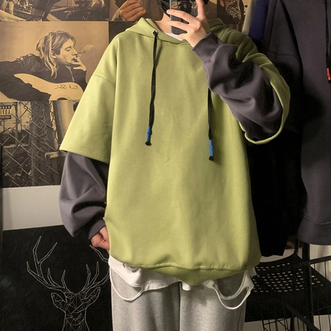 Hooded Sweatshirts for Man Black Hoodies Hip Hop Men's Clothing Sweat Shirt No Brand Funny Loose Overfit Streetwear Simple Cheap