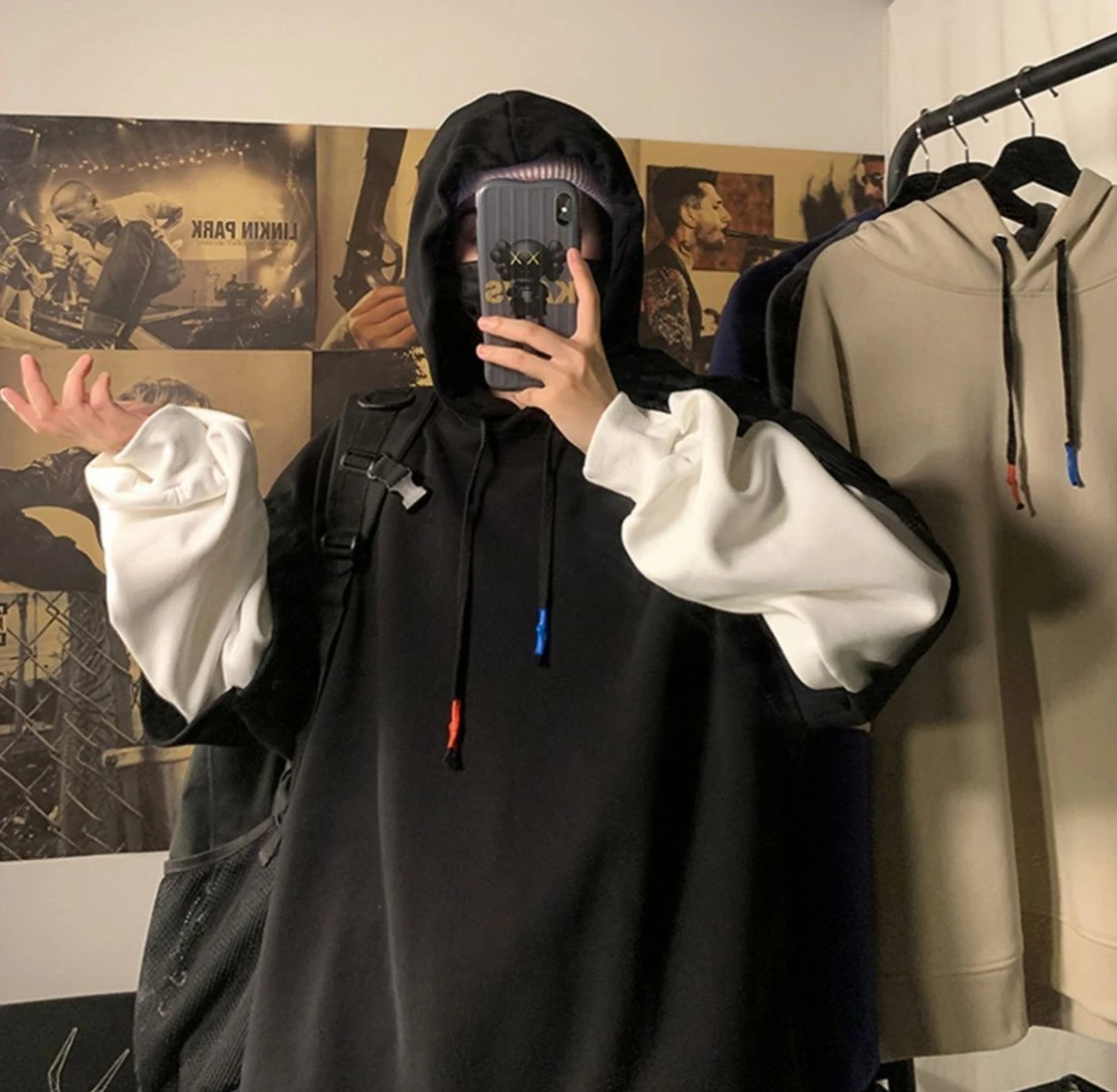 Hooded Sweatshirts for Man Black Hoodies Hip Hop Men's Clothing Sweat Shirt No Brand Funny Loose Overfit Streetwear Simple Cheap