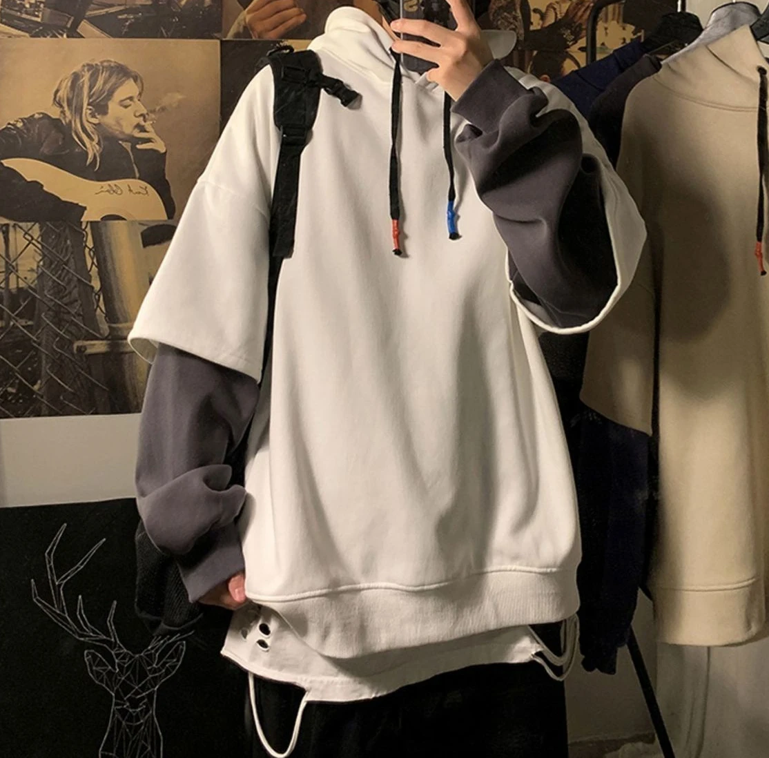 Hooded Sweatshirts for Man Black Hoodies Hip Hop Men's Clothing Sweat Shirt No Brand Funny Loose Overfit Streetwear Simple Cheap