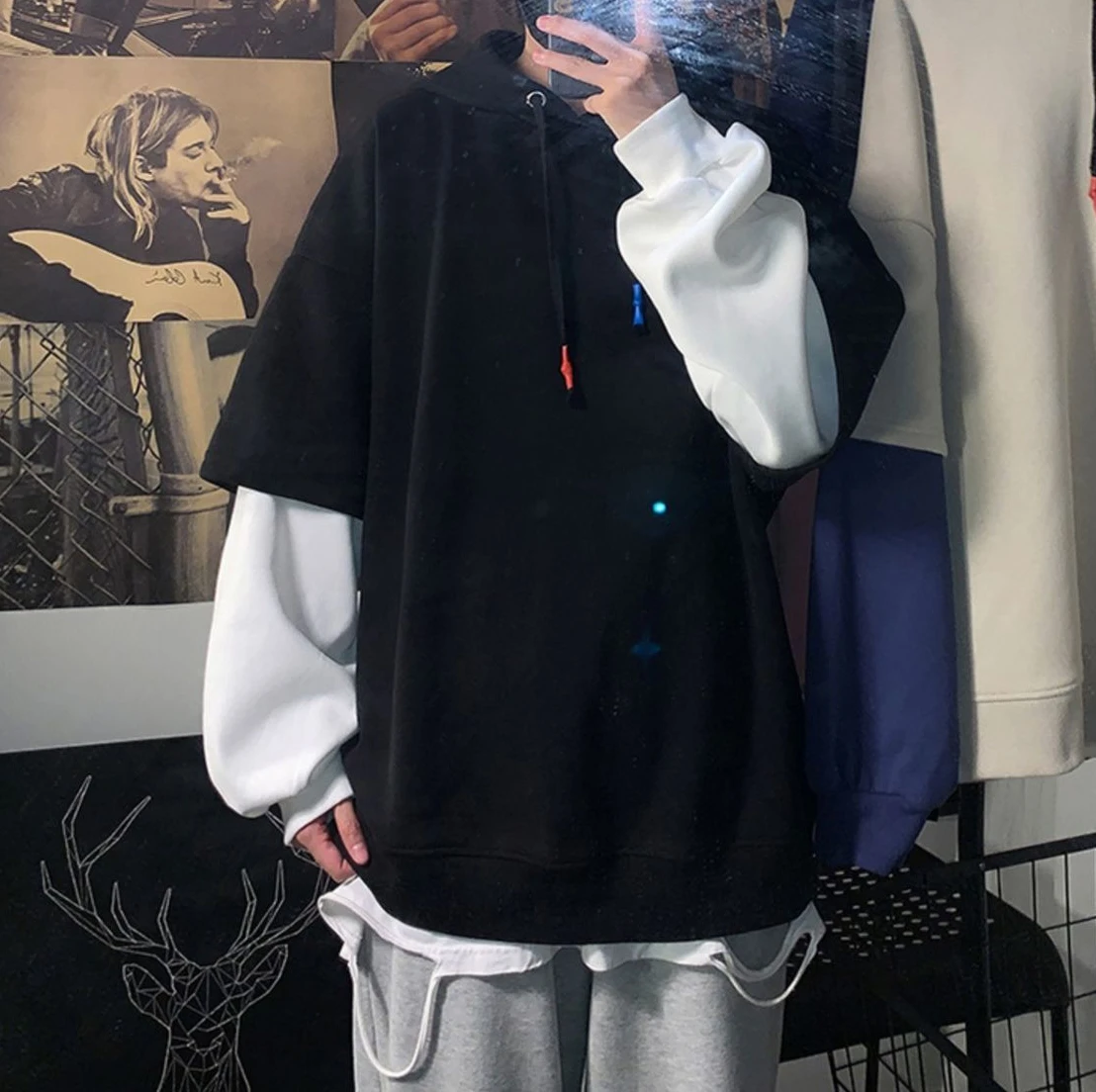 Hooded Sweatshirts for Man Black Hoodies Hip Hop Men's Clothing Sweat Shirt No Brand Funny Loose Overfit Streetwear Simple Cheap