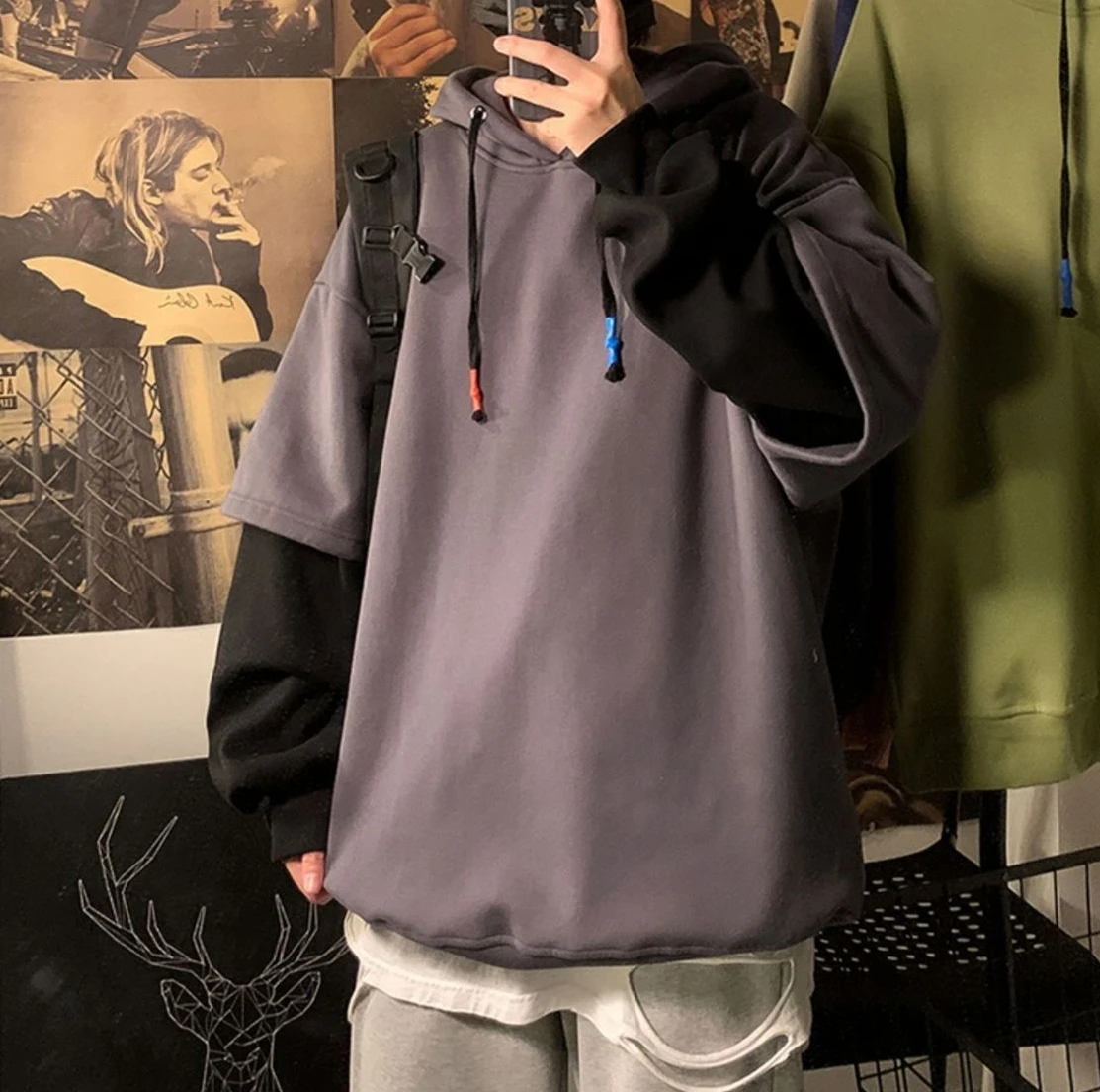 Hooded Sweatshirts for Man Black Hoodies Hip Hop Men's Clothing Sweat Shirt No Brand Funny Loose Overfit Streetwear Simple Cheap