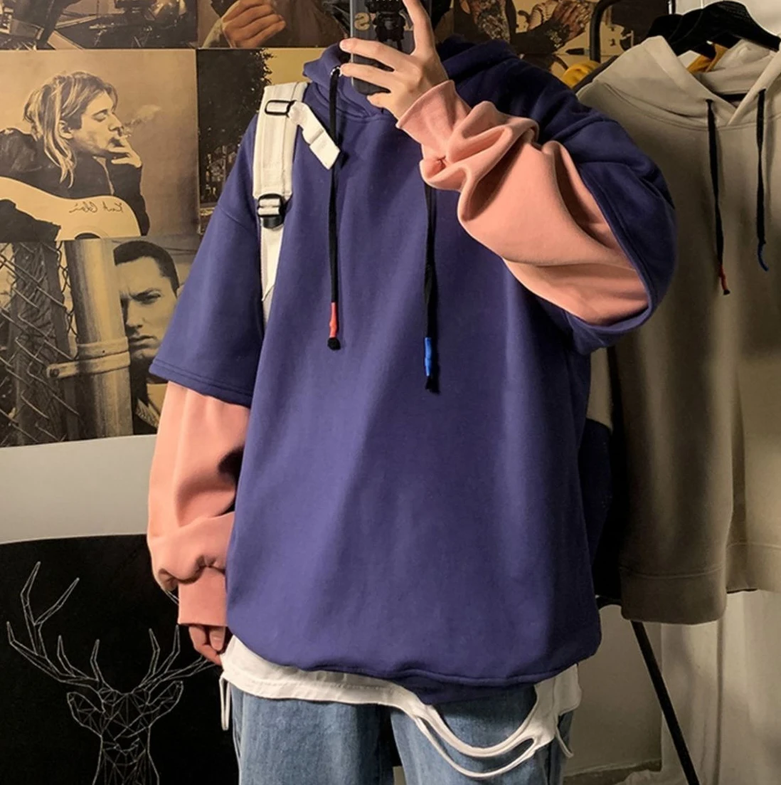 Hooded Sweatshirts for Man Black Hoodies Hip Hop Men's Clothing Sweat Shirt No Brand Funny Loose Overfit Streetwear Simple Cheap