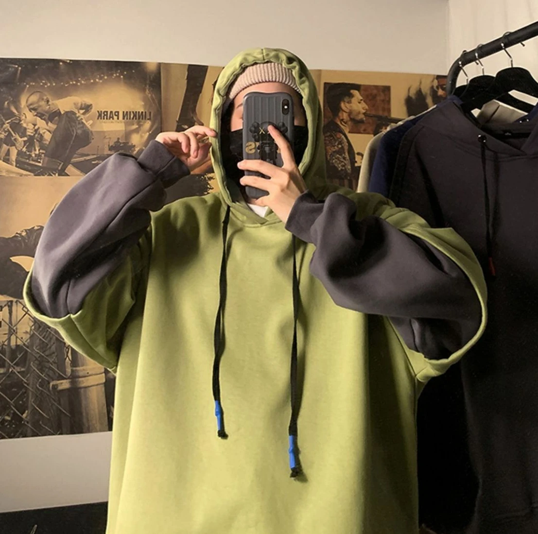Hooded Sweatshirts for Man Black Hoodies Hip Hop Men's Clothing Sweat Shirt No Brand Funny Loose Overfit Streetwear Simple Cheap