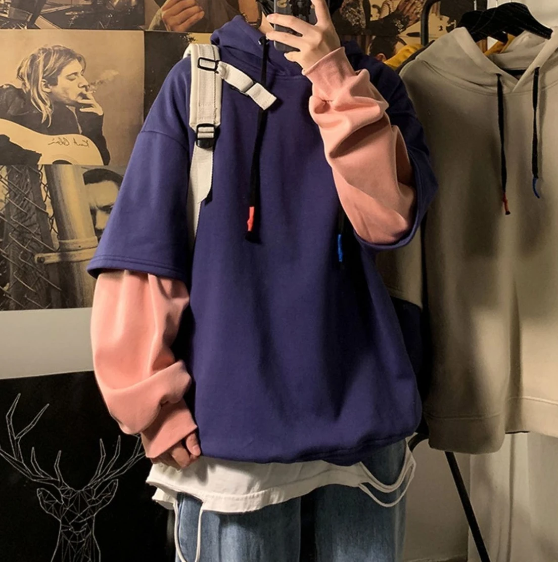 Hooded Sweatshirts for Man Black Hoodies Hip Hop Men's Clothing Sweat Shirt No Brand Funny Loose Overfit Streetwear Simple Cheap