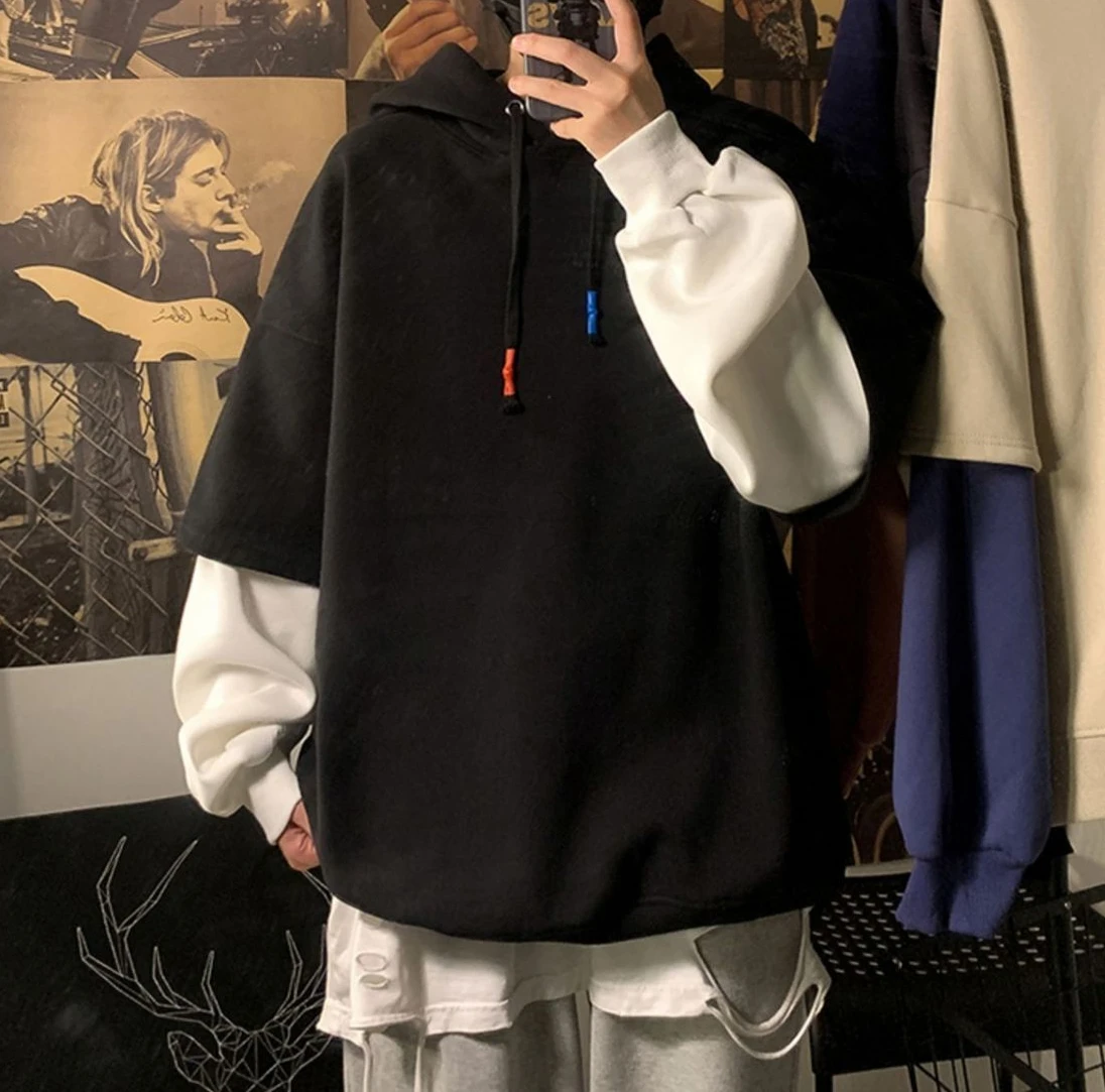 Hooded Sweatshirts for Man Black Hoodies Hip Hop Men's Clothing Sweat Shirt No Brand Funny Loose Overfit Streetwear Simple Cheap