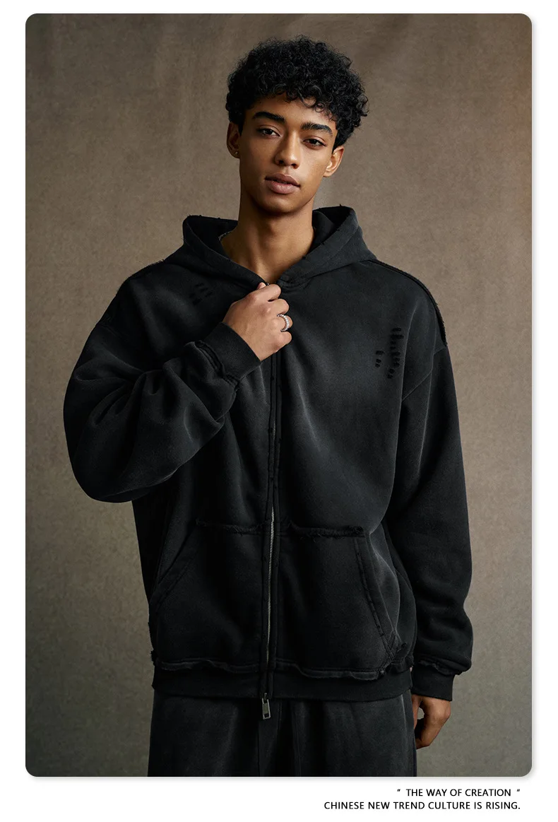 IEFB Men's Clothing High Street Hooded Sweatshirt Men 2026 Autumn American Style Trendy Loose Zipper Hoodeies Cardigan 9X1435