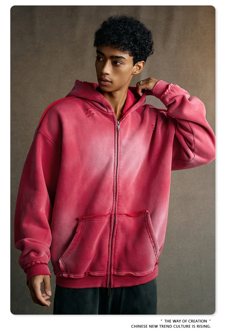 IEFB Men's Clothing High Street Hooded Sweatshirt Men 2026 Autumn American Style Trendy Loose Zipper Hoodeies Cardigan 9X1435