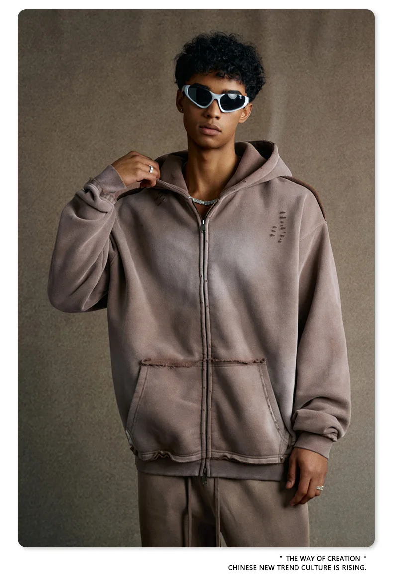 IEFB Men's Clothing High Street Hooded Sweatshirt Men 2026 Autumn American Style Trendy Loose Zipper Hoodeies Cardigan 9X1435