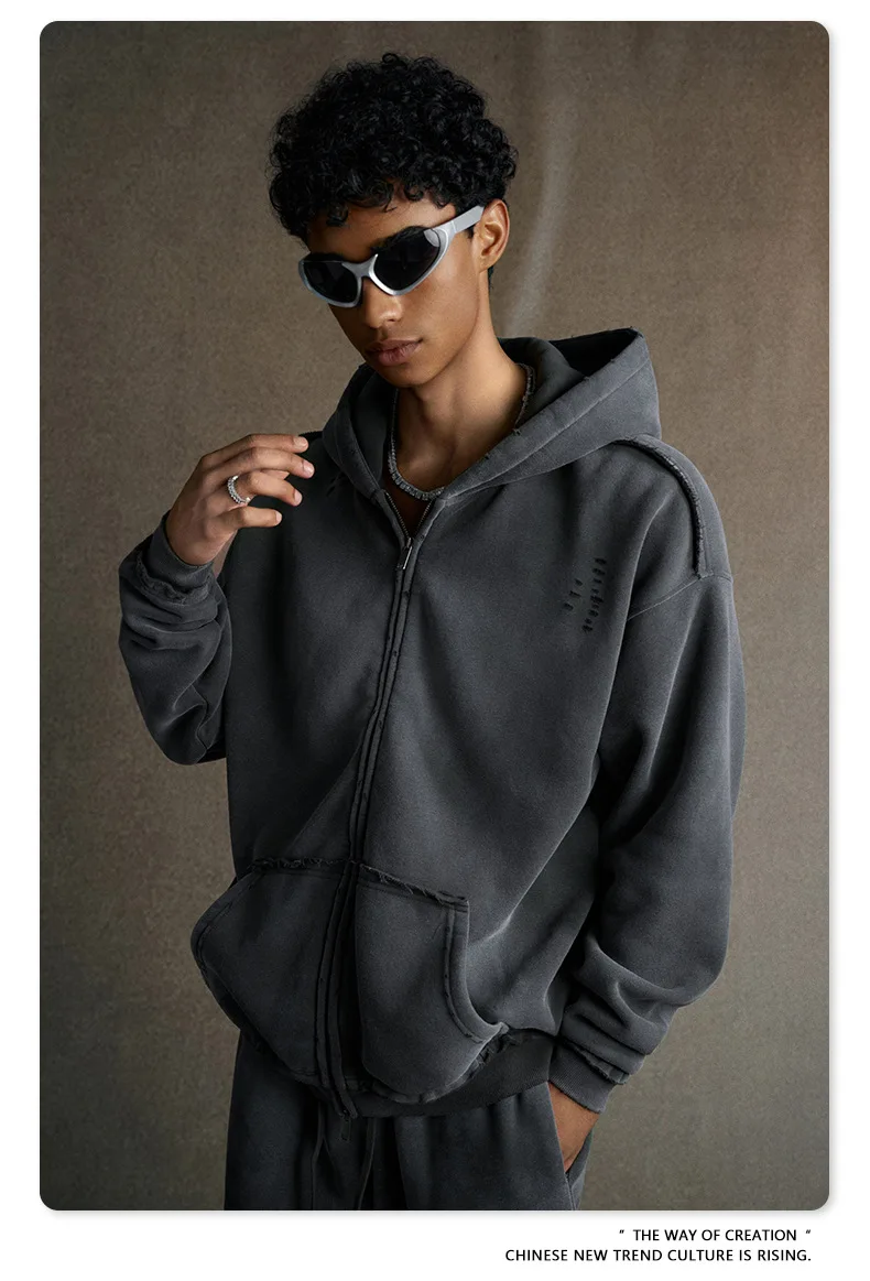 IEFB Men's Clothing High Street Hooded Sweatshirt Men 2026 Autumn American Style Trendy Loose Zipper Hoodeies Cardigan 9X1435