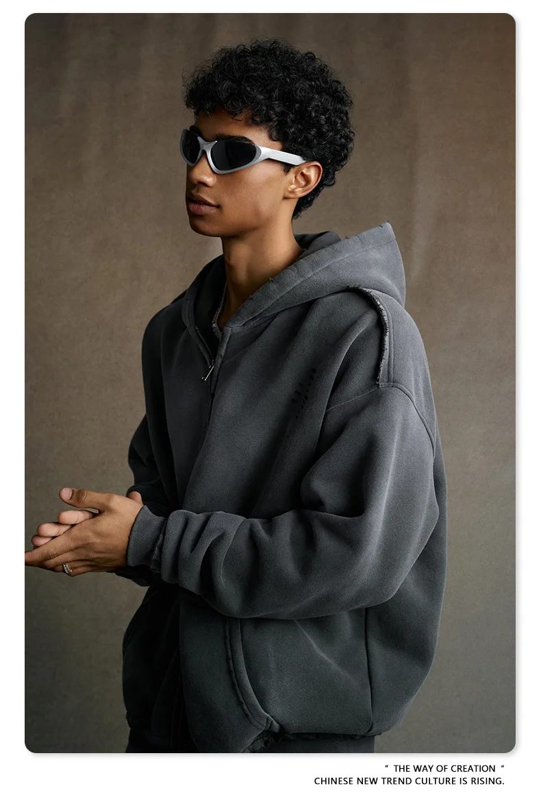 IEFB Men's Clothing High Street Hooded Sweatshirt Men 2026 Autumn American Style Trendy Loose Zipper Hoodeies Cardigan 9X1435
