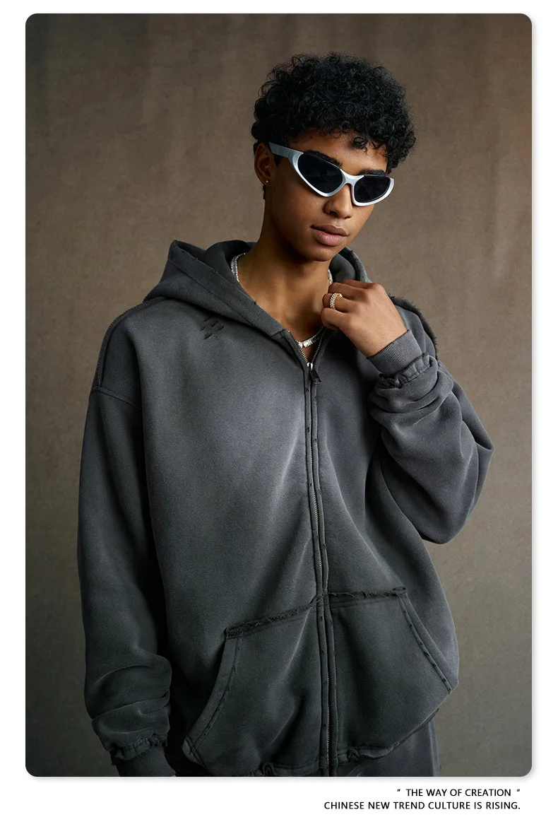 IEFB Men's Clothing High Street Hooded Sweatshirt Men 2026 Autumn American Style Trendy Loose Zipper Hoodeies Cardigan 9X1435