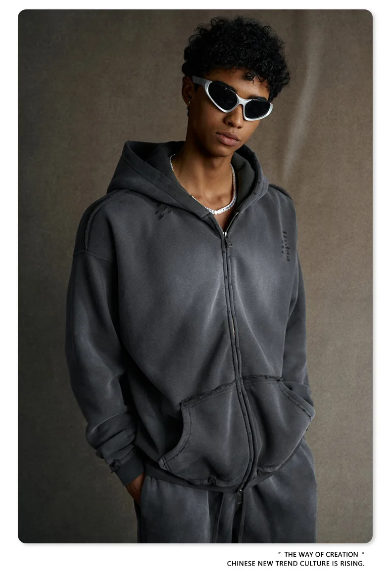 IEFB Men's Clothing High Street Hooded Sweatshirt Men 2026 Autumn American Style Trendy Loose Zipper Hoodeies Cardigan 9X1435