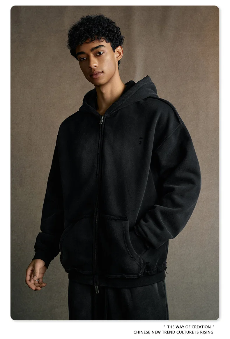 IEFB Men's Clothing High Street Hooded Sweatshirt Men 2026 Autumn American Style Trendy Loose Zipper Hoodeies Cardigan 9X1435