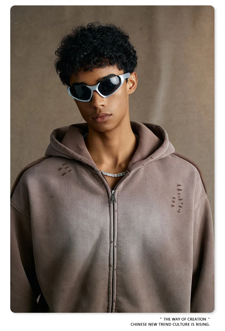 IEFB Men's Clothing High Street Hooded Sweatshirt Men 2026 Autumn American Style Trendy Loose Zipper Hoodeies Cardigan 9X1435