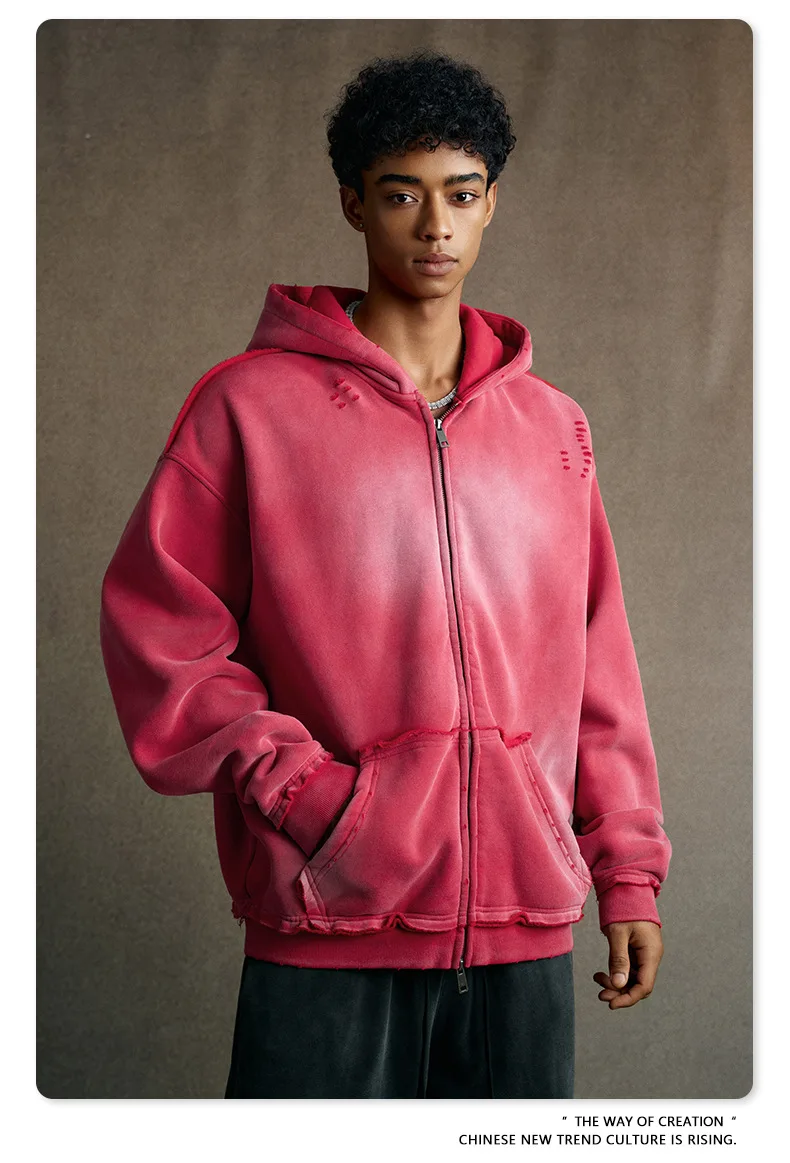 IEFB Men's Clothing High Street Hooded Sweatshirt Men 2026 Autumn American Style Trendy Loose Zipper Hoodeies Cardigan 9X1435