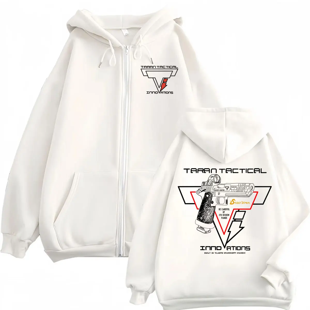 Taran Tactical Pistol Print Zipper Hoodie High Quality Fashion Zip Up Hooded Sweatshirts Men Women Casual Oversized Pullovers