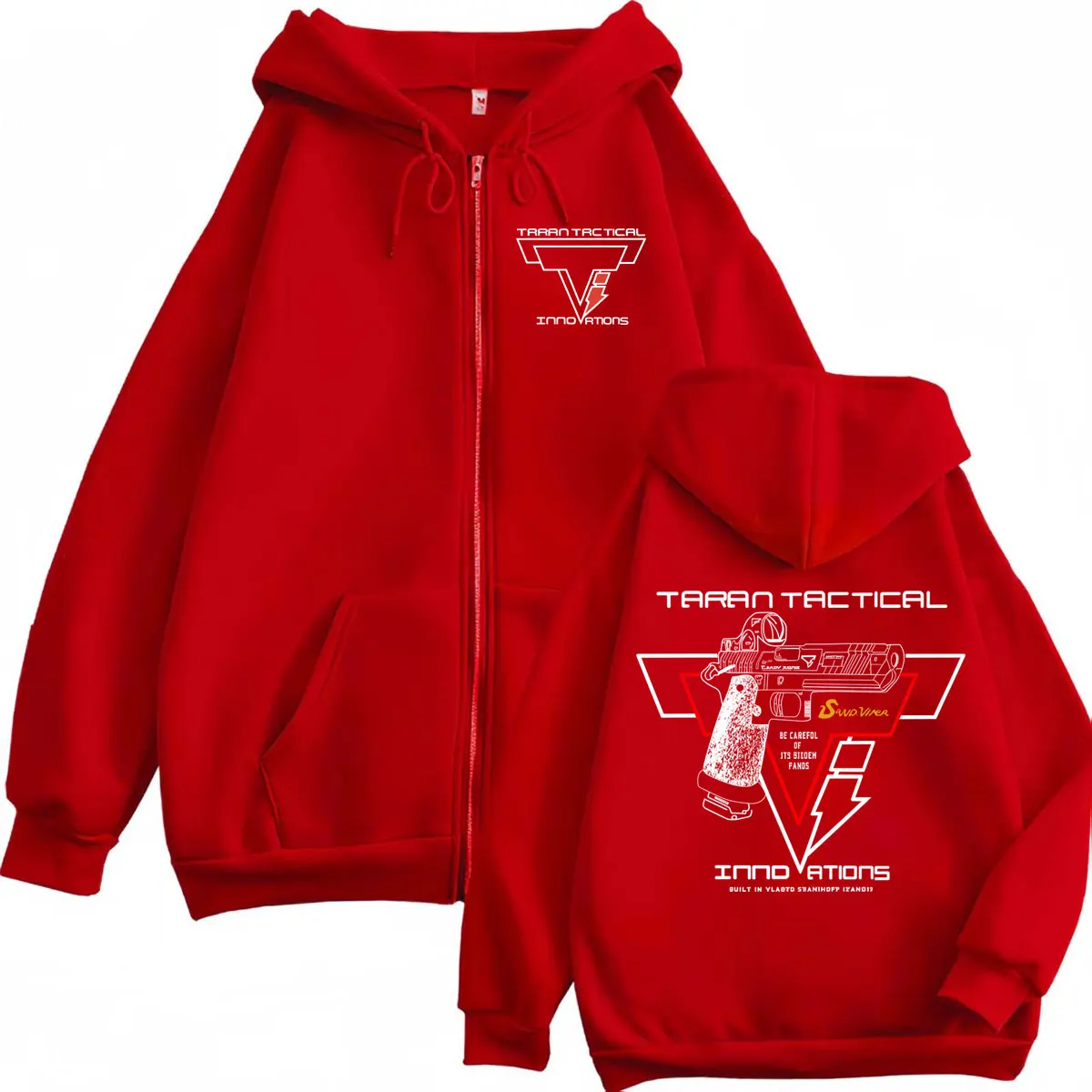 Taran Tactical Pistol Print Zipper Hoodie High Quality Fashion Zip Up Hooded Sweatshirts Men Women Casual Oversized Pullovers