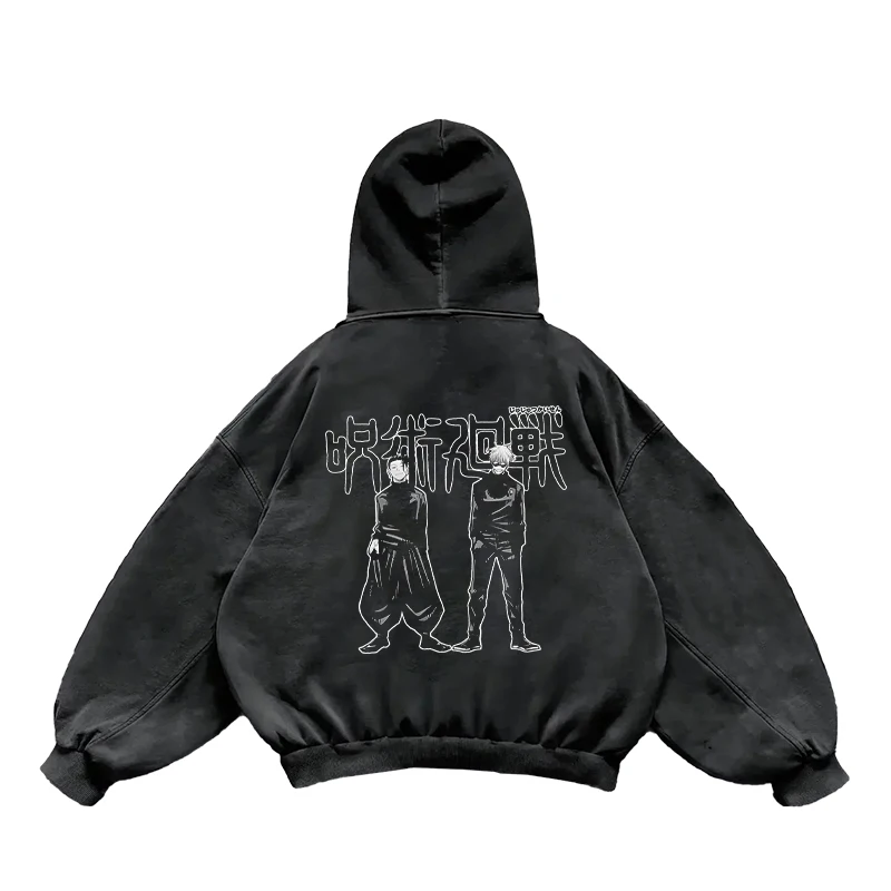 Anime Jujutsu Kaisen Gojo Satoru Geto Suguru Print Hooded Men Women Cotton Hoodies Retro Washed Sweatshirt Harajuku Streetwear
