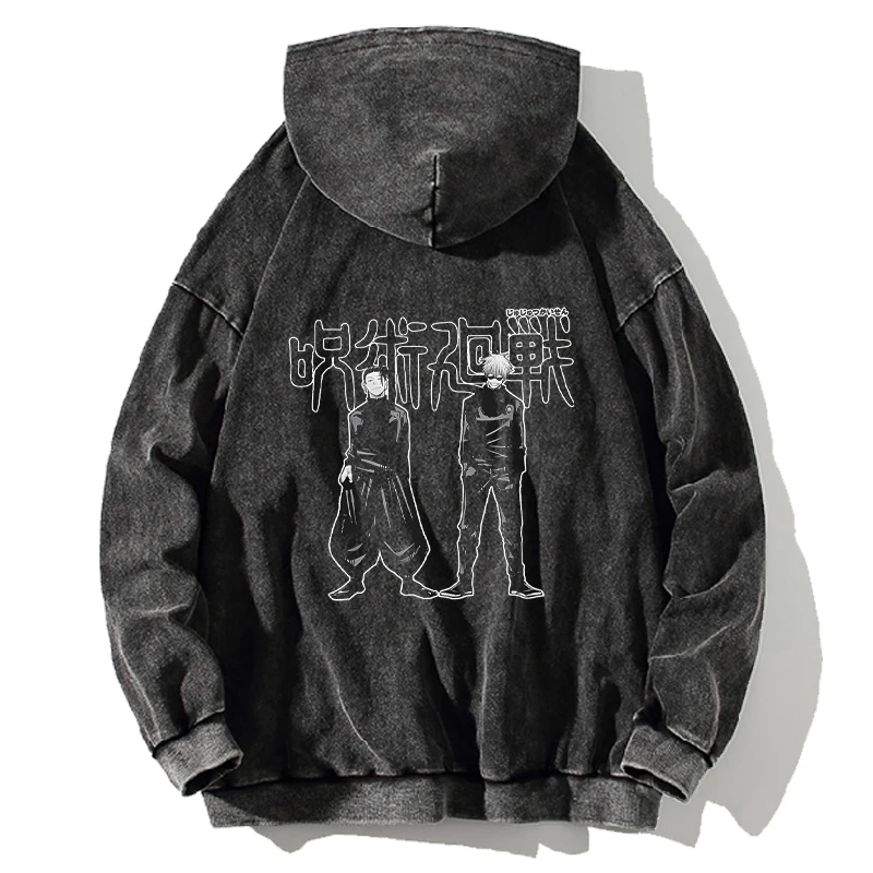 Anime Jujutsu Kaisen Gojo Satoru Geto Suguru Print Hooded Men Women Cotton Hoodies Retro Washed Sweatshirt Harajuku Streetwear